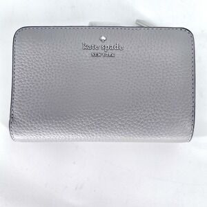 Kate Spade Medium Lena bifold pebbled leather wallet- mountain gray NWT